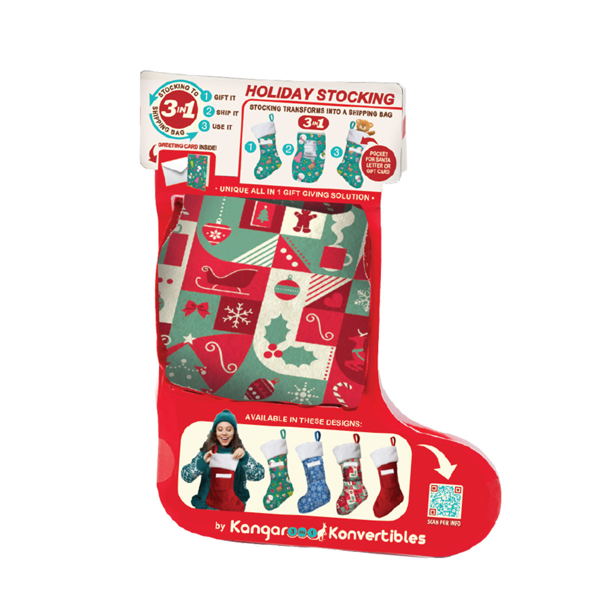 Merry Mosaic Large 3-in-1 Christmas Stocking: Stocking, Gift Mailer & Greeting Card