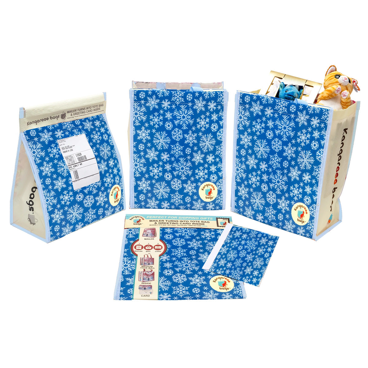 Snowflake Sack Small 3-in-1 Kangarooo Bag™: Tote Bag, Gift Mailer & Greeting Card