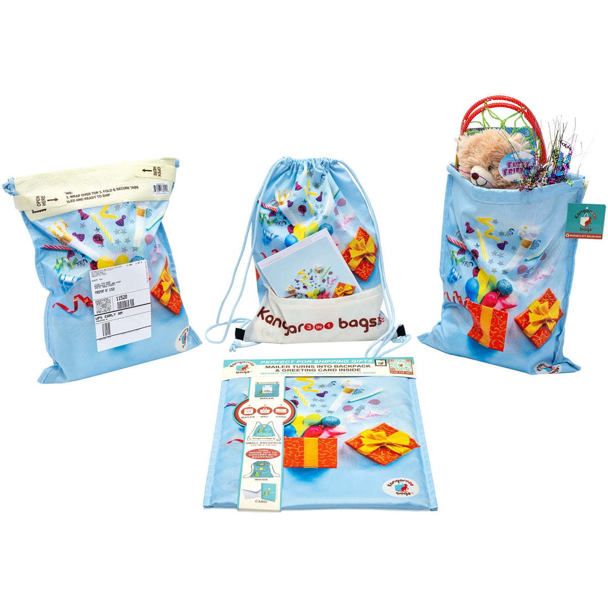 Epic Surprise 3-in-1 Kangarooo Bag™: Backpack, Gift Mailer & Greeting Card