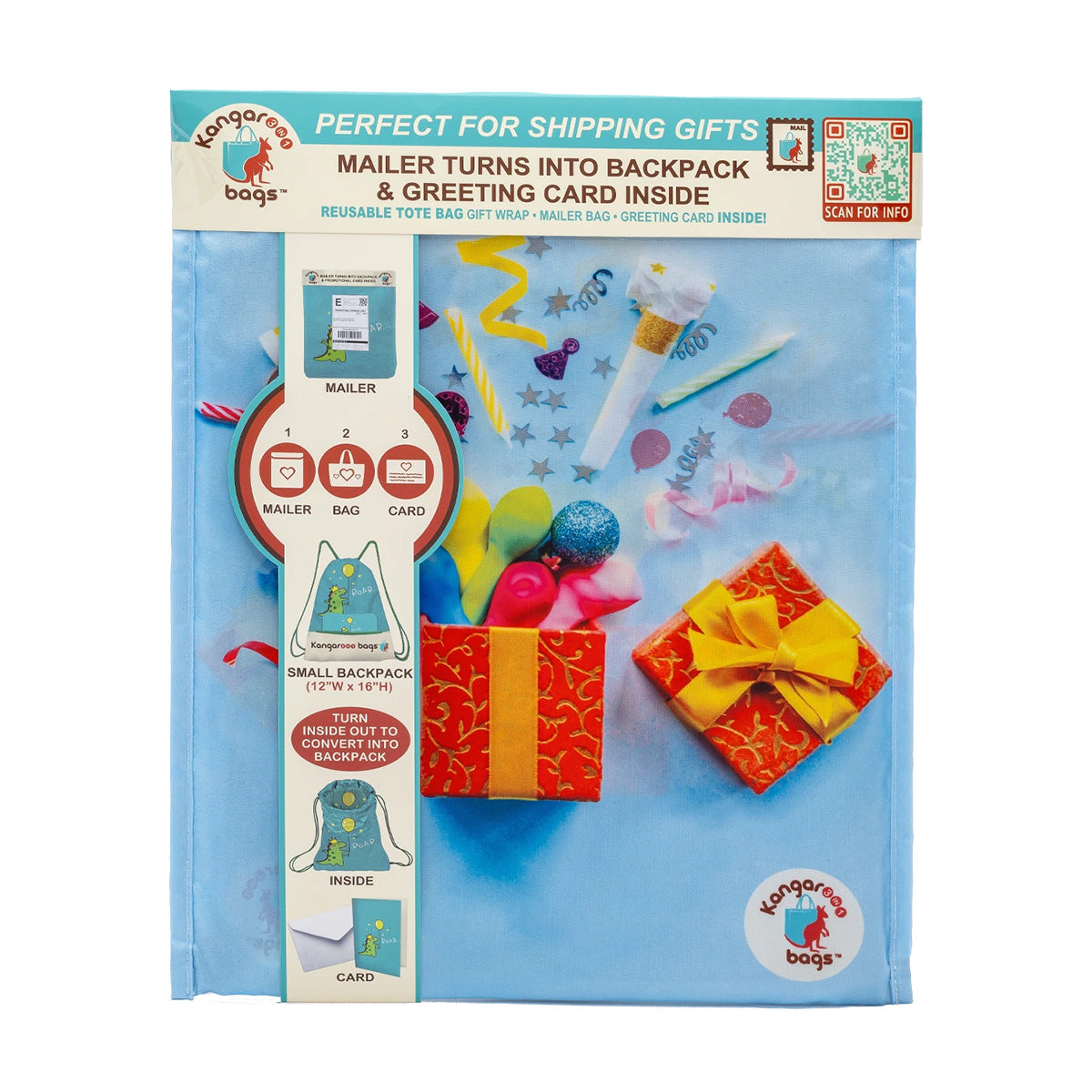 Epic Surprise 3-in-1 Kangarooo Bag™: Backpack, Gift Mailer & Greeting Card