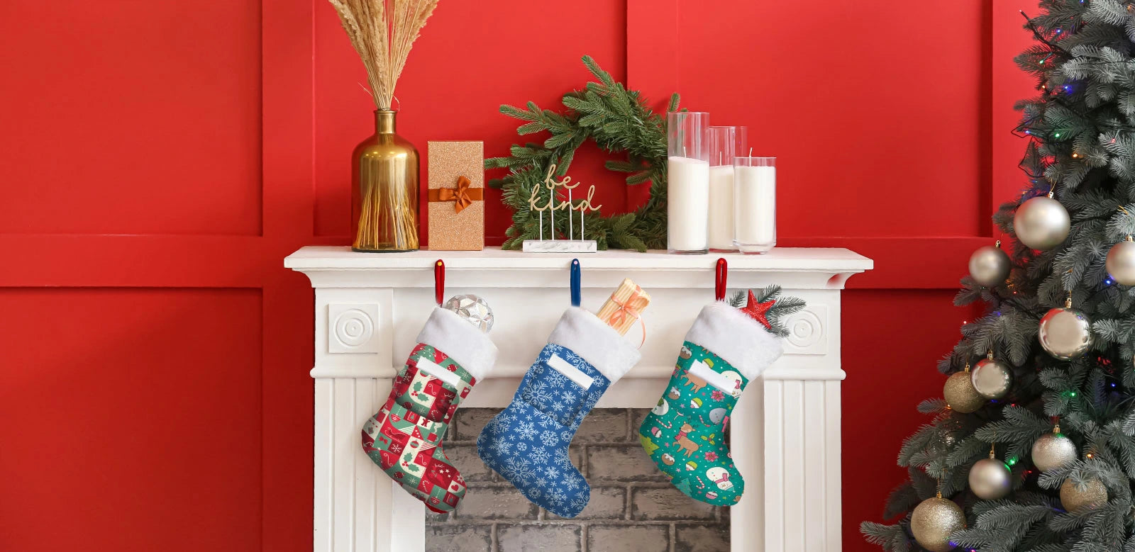 Christmas Stocking Gift Bag by Fireplace