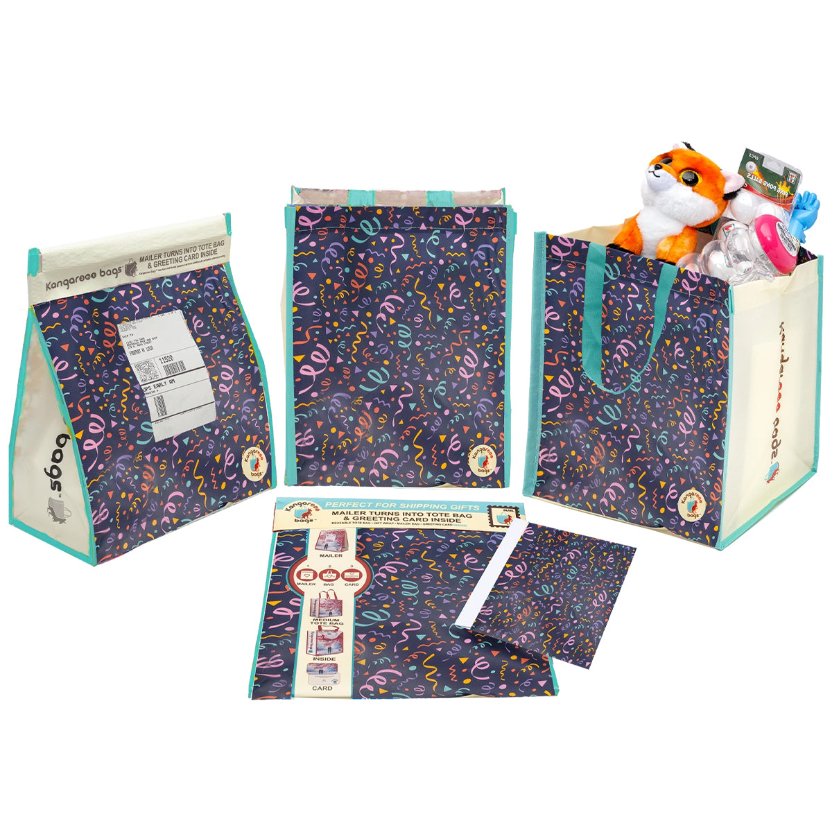 Ribbon Riot Small 3-in-1 Kangarooo Bag™: Tote Bag, Gift Mailer & Greeting Card