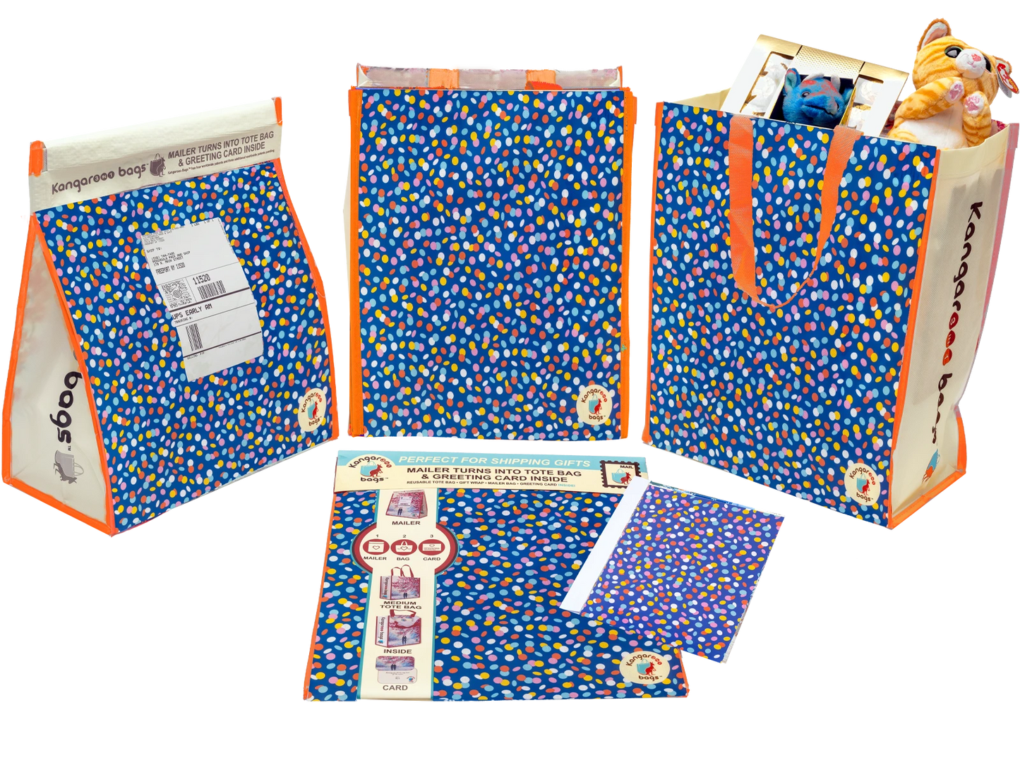 tote bag mailer large blue confetti